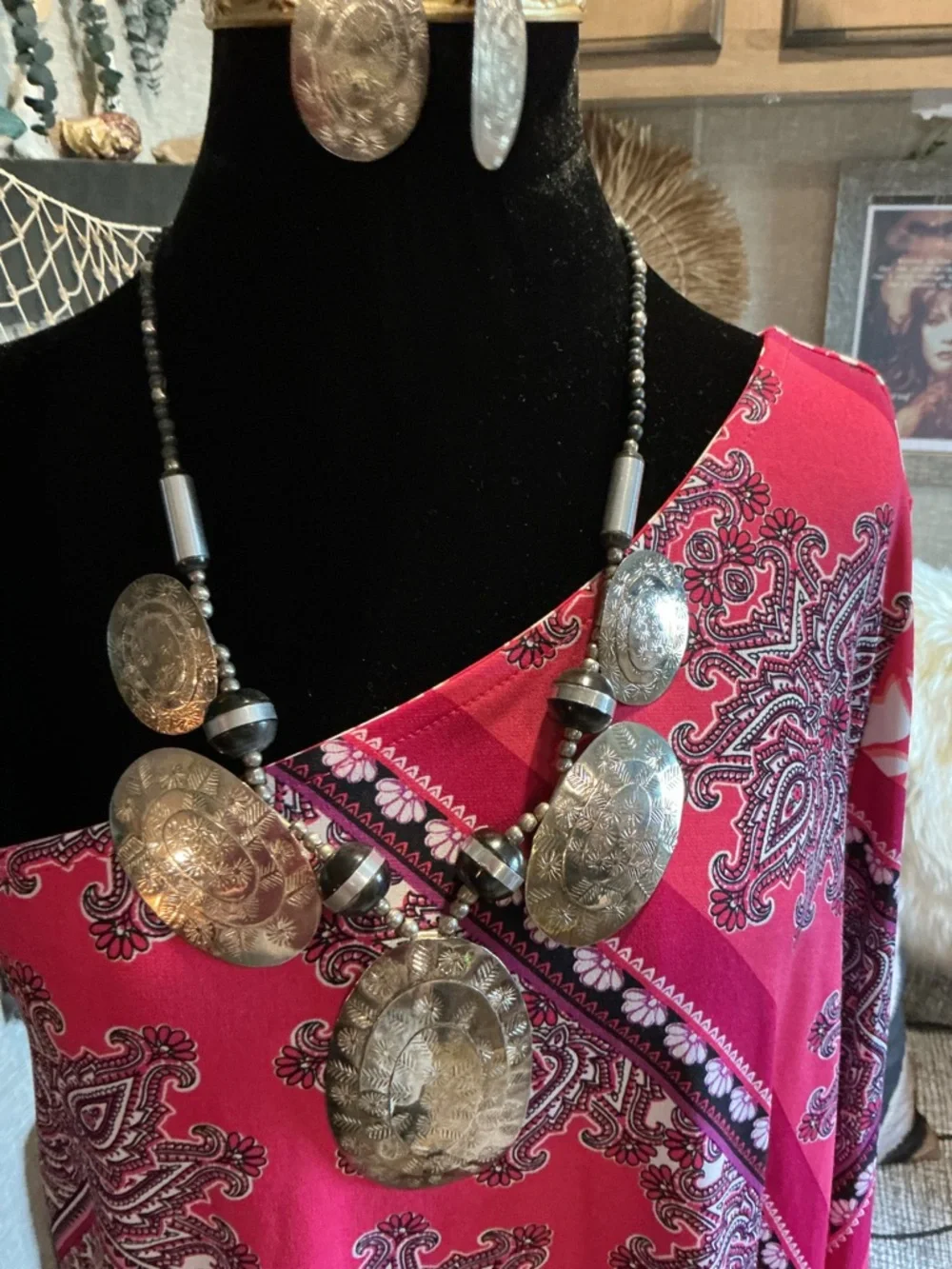Silver-Tone Concho Statement Necklace Set - Picture 1 of 4